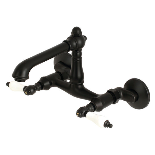 English Country Wall Mount Kitchen Faucet in Matte Black