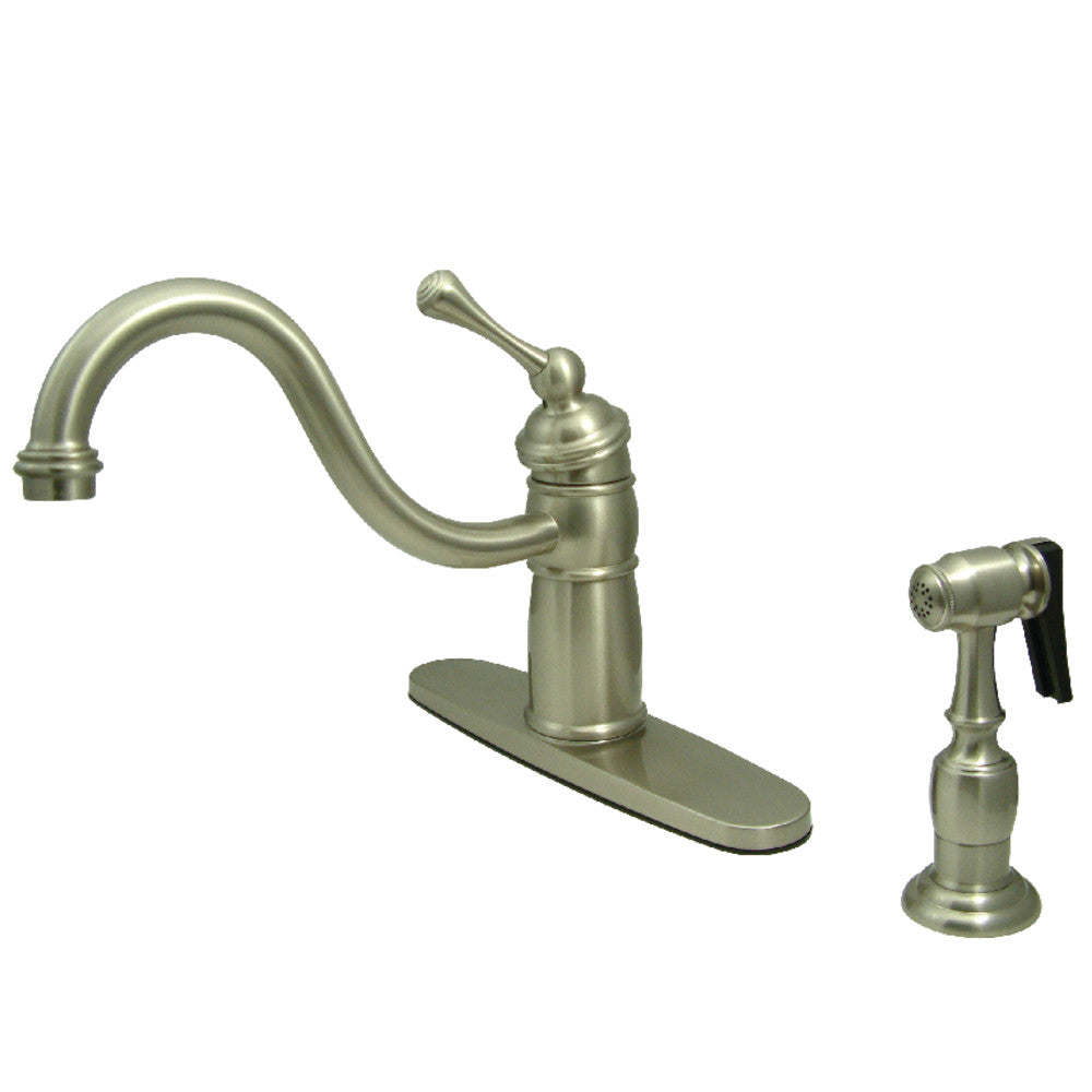 Victorian One Handle Kitchen Faucet in Brushed Nickel