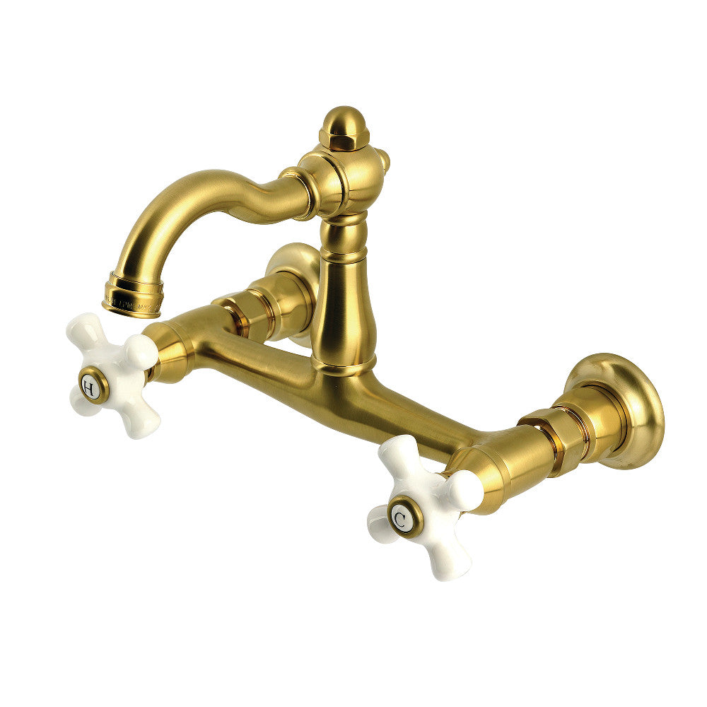 Vintage Wall Mount Kitchen Faucet in Brushed Brass