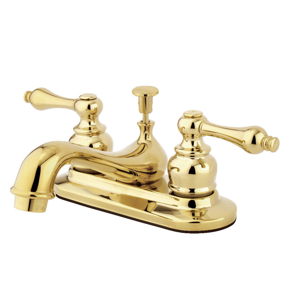 Restoration 4 Inch Centerset Bathroom Faucet in Polished Brass