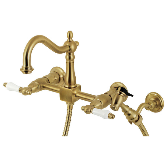 Heritage Wall Mount Kitchen Faucet in Brushed Brass