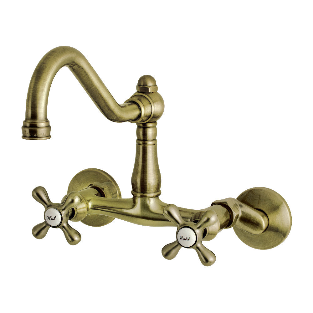 Vintage Wall Mount Kitchen Faucet in Antique Brass