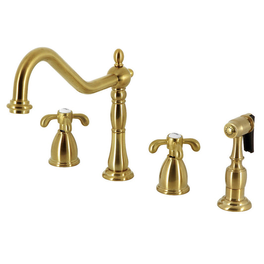 French Country Widespread Kitchen Faucet in Brushed Brass