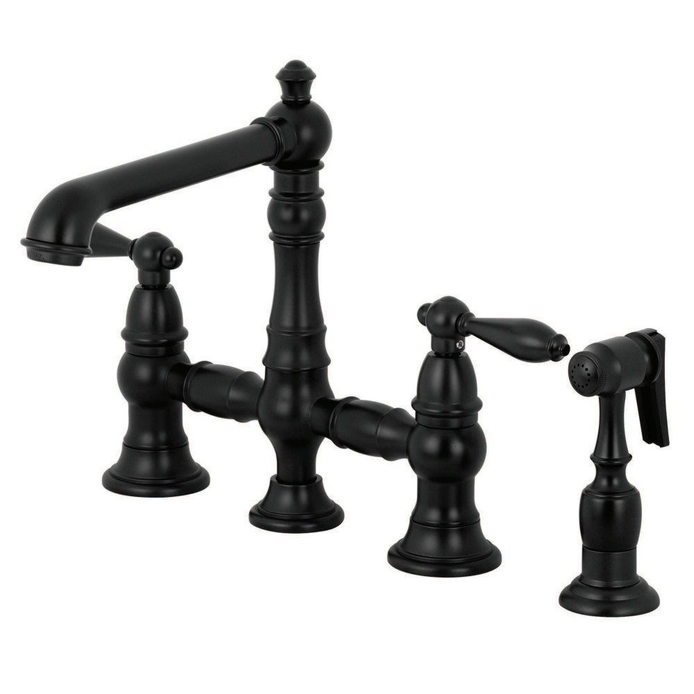 English Country Bridge Kitchen Faucet in Matte Black