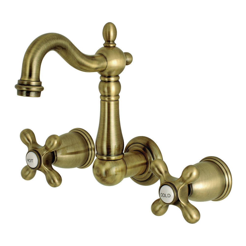 Heritage Wall-Mount Bathroom Faucet in Antique Brass