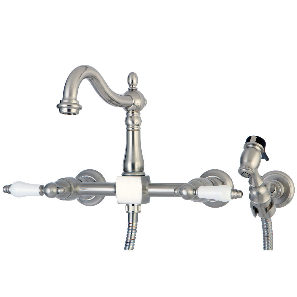 Heritage Wall Mount Kitchen Faucet in Brushed Nickel