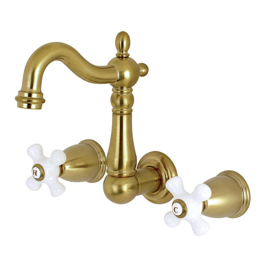 Heritage Wall-Mount Bathroom Faucet in Brushed Brass