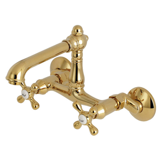 English Country Wall Mount Kitchen Faucet in Polished Brass