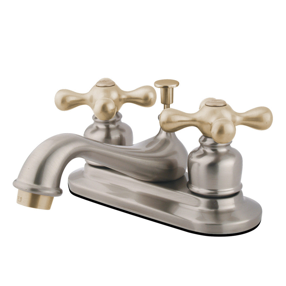 Restoration 4 Inch Centerset Bathroom Faucet in Brushed Nickel/Polished Brass
