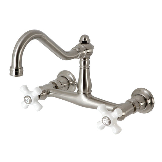 Vintage Wall-Mount Bathroom Faucet in Brushed Nickel