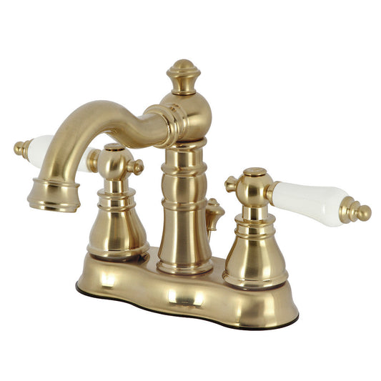 American Patriot 4 Inch Centerset Bathroom Faucet in Brushed Brass