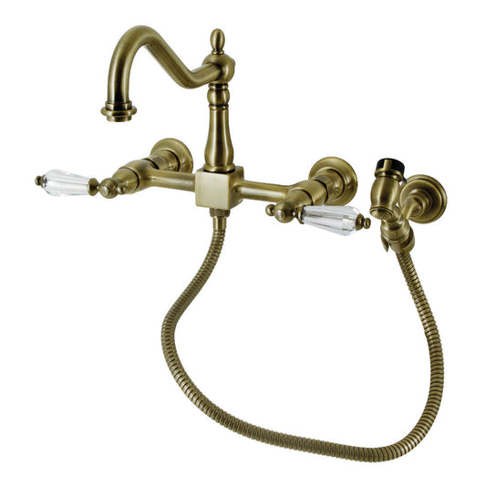 Wilshire Wall Mount Kitchen Faucet in Antique Brass
