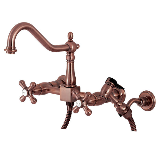 Heritage Wall Mount Kitchen Faucet in Antique Copper