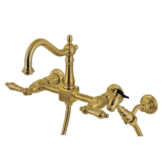 Heritage Wall Mount Kitchen Faucet in Brushed Brass