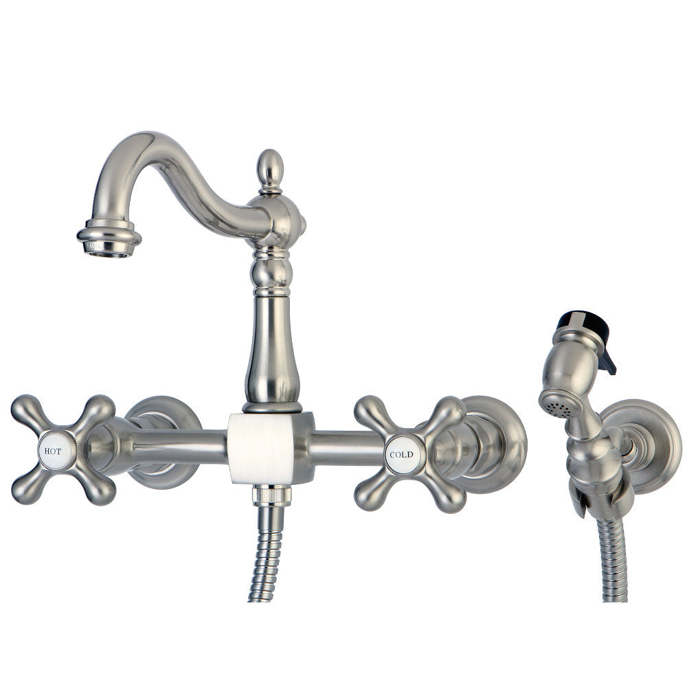 Heritage Wall Mount Kitchen Faucet in Brushed Nickel