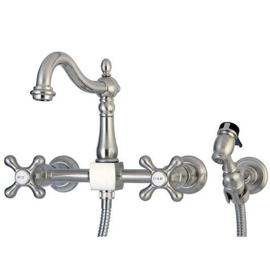 Heritage Wall Mount Kitchen Faucet in Brushed Nickel