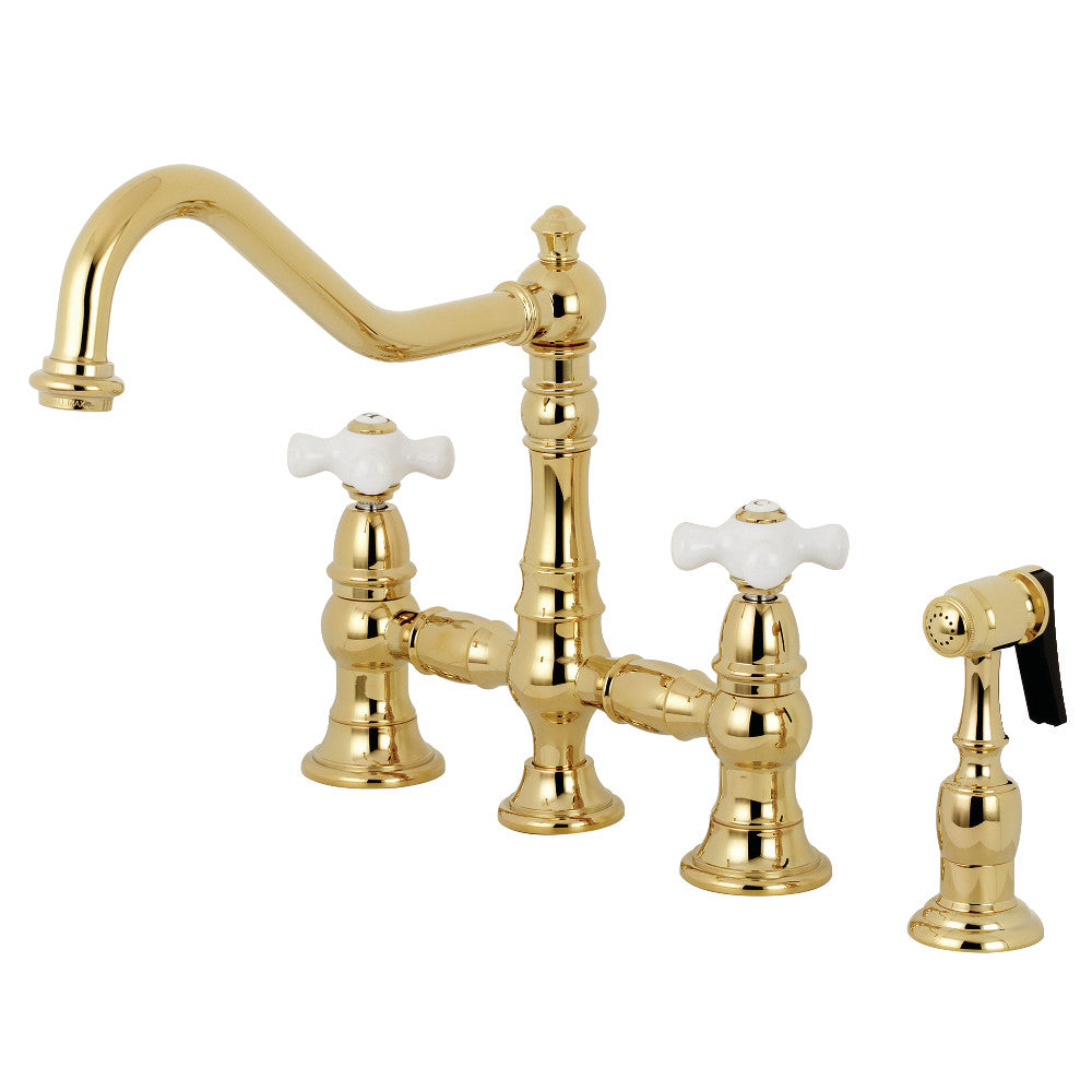 Restoration Bridge Kitchen Faucet in Polished Brass