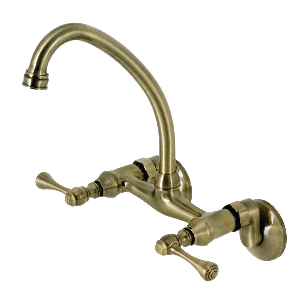 Kingston Wall Mount Kitchen Faucet in Antique Brass