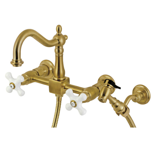 Heritage Wall Mount Kitchen Faucet in Brushed Brass