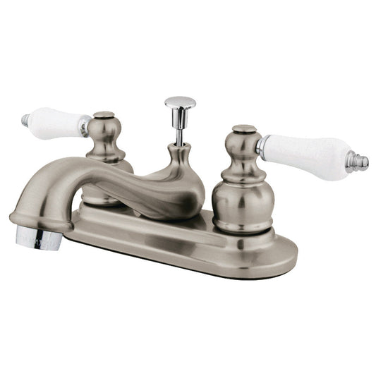 Restoration 4 Inch Centerset Bathroom Faucet in Brushed Nickel/Polished Chrome