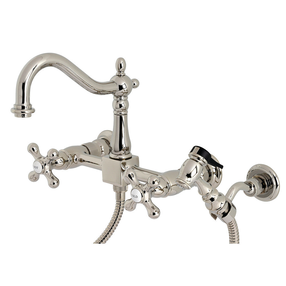 Heritage Wall Mount Kitchen Faucet in Polished Nickel