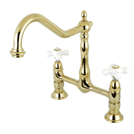 Heritage Bridge Kitchen Faucet in Polished Brass