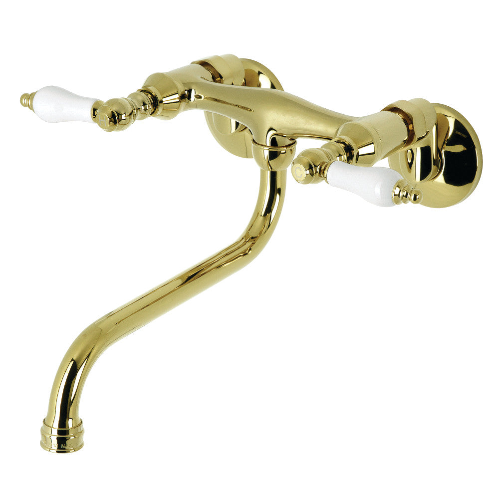 Kingston Wall-Mount Bathroom Faucet in Polished Brass