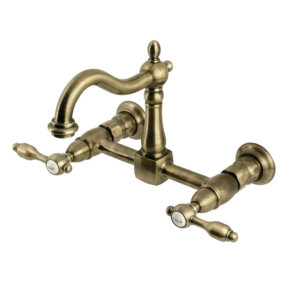 Tudor Wall Mount Kitchen Faucet in Antique Brass
