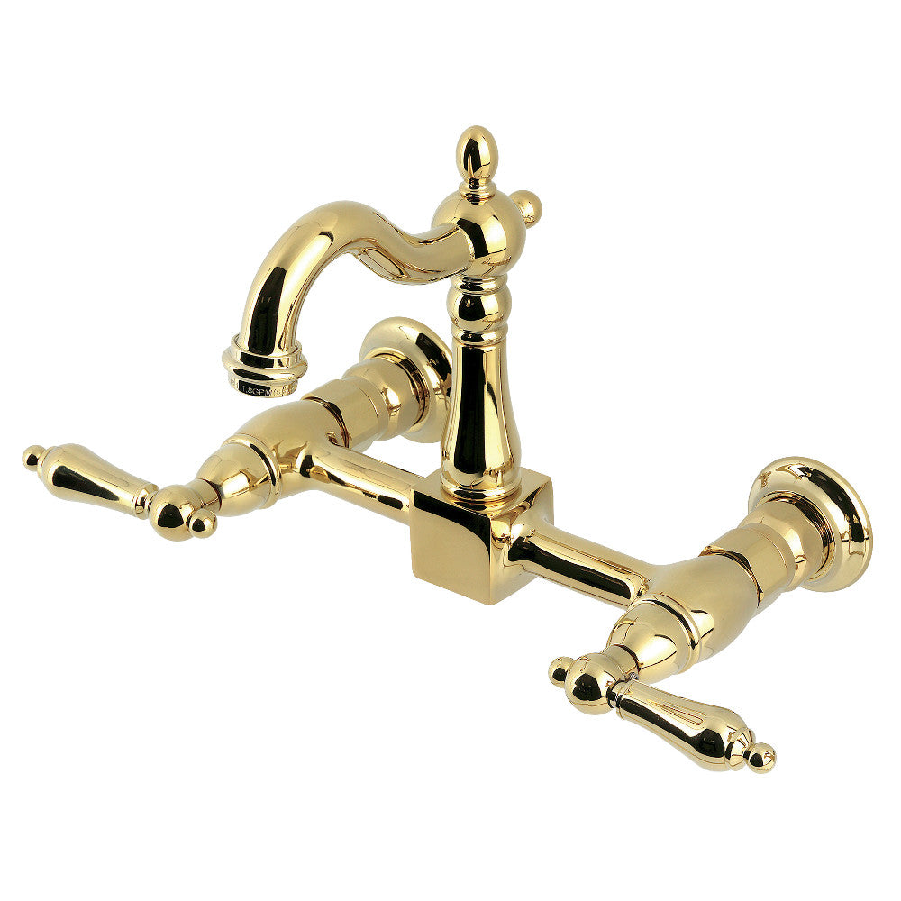 Heritage Wall Mount Kitchen Faucet in Polished Brass