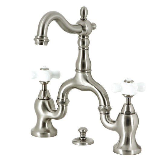 English Country Bridge Bathroom Faucet in Brushed Nickel