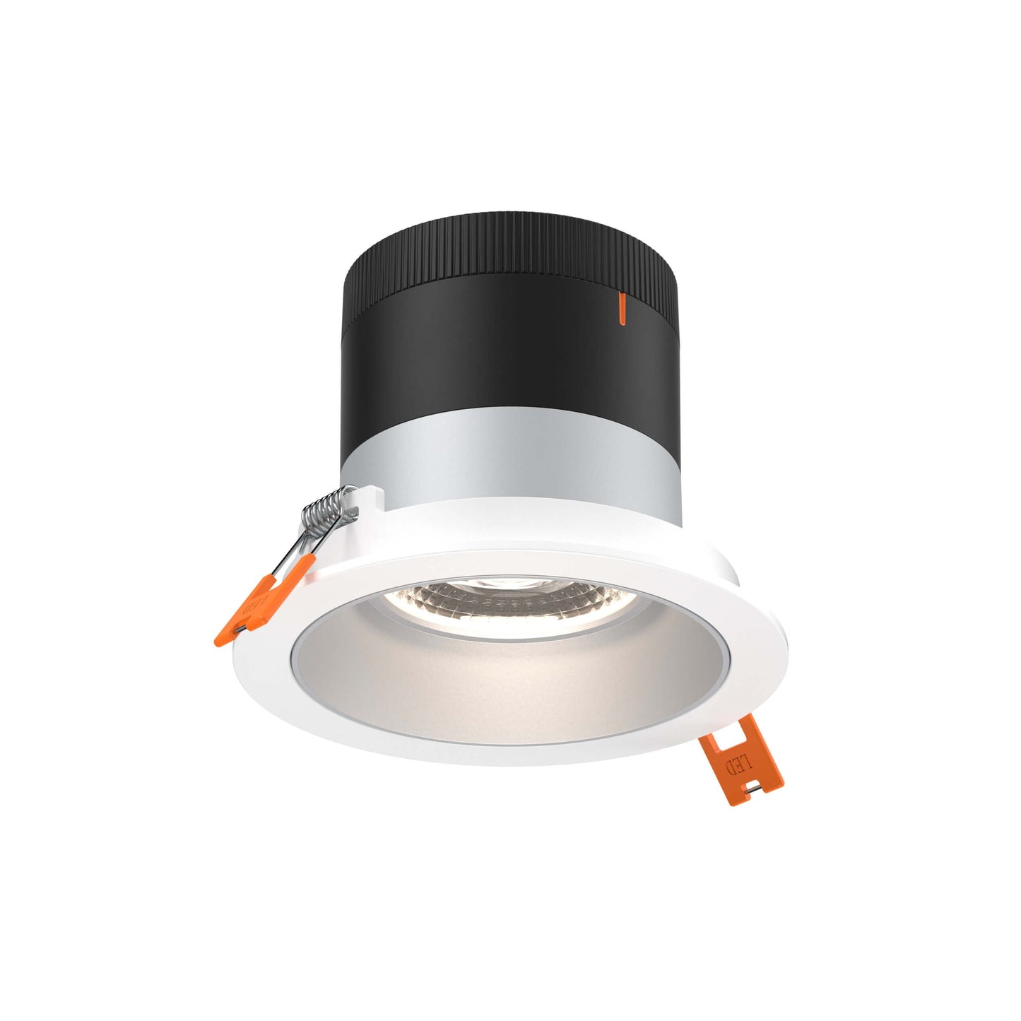 4in Modular Downlight, 5CCT, 20 degree Beam Angle, Regressed, Alzak, White Trim