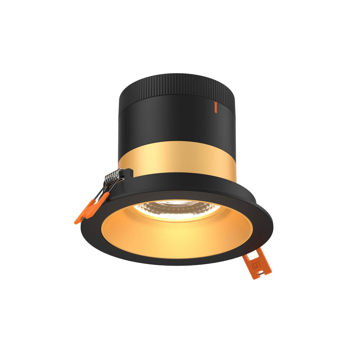 4in Modular Downlight, 5CCT, 20 degree Beam Angle, Regressed, Gold, Black Trim