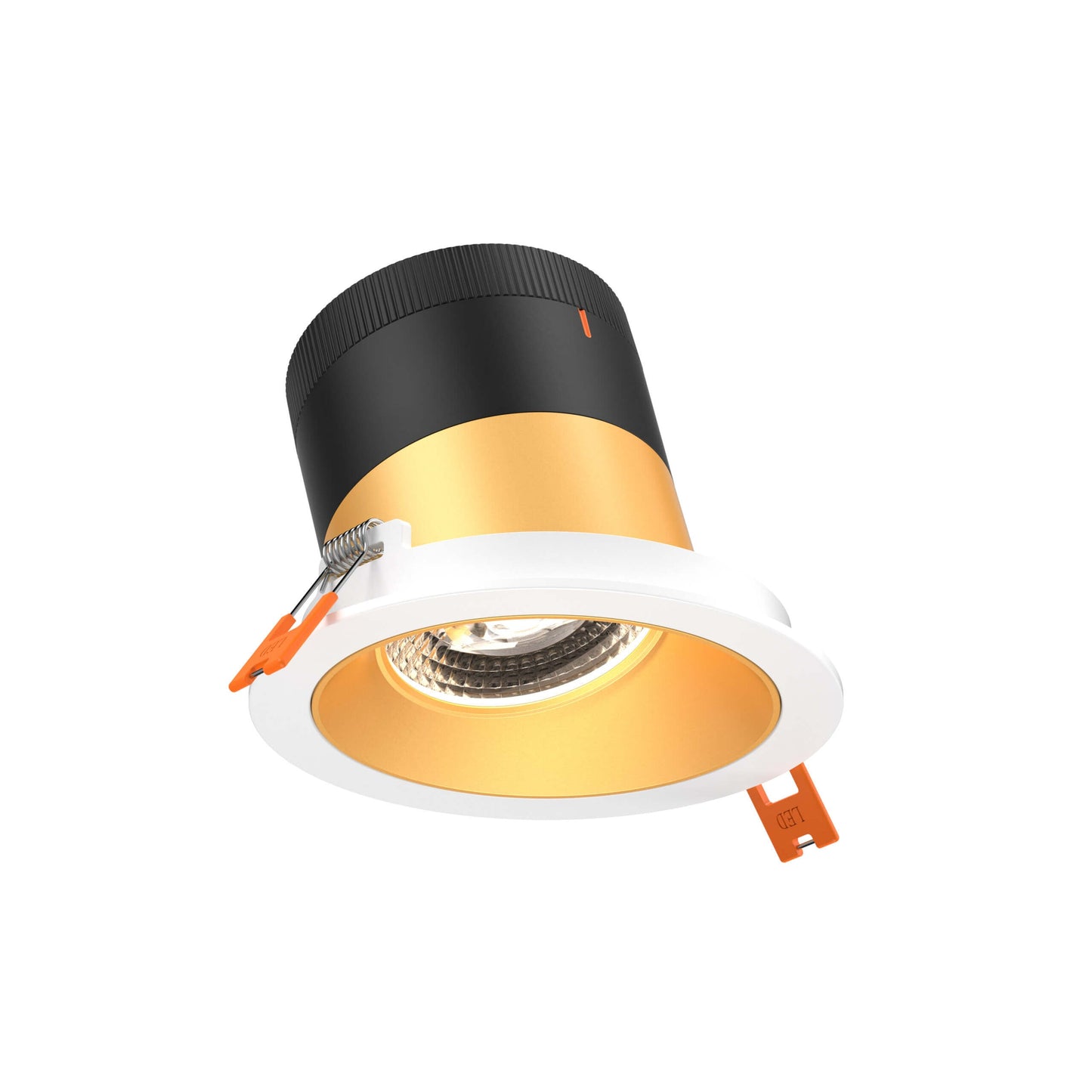 4in Modular Downlight, 5CCT, 35 degree Beam Angle, Slope Ceiling, Gold, White Trim