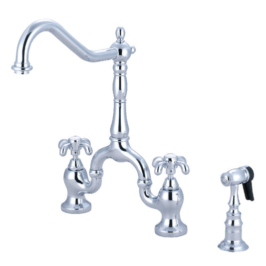 French Country Bridge Kitchen Faucet in Polished Chrome