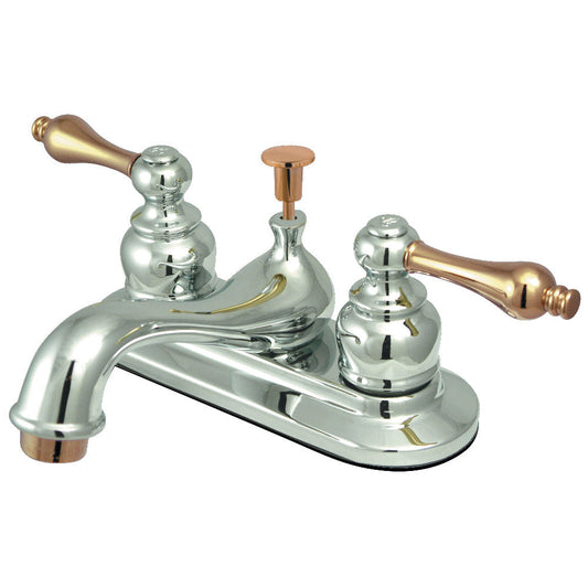 Restoration 4 Inch Centerset Bathroom Faucet in Polished Chrome/Polished Brass