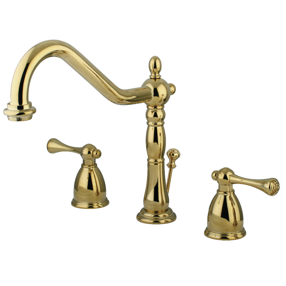 English Vintage Widespread Bathroom Faucet in Polished Brass