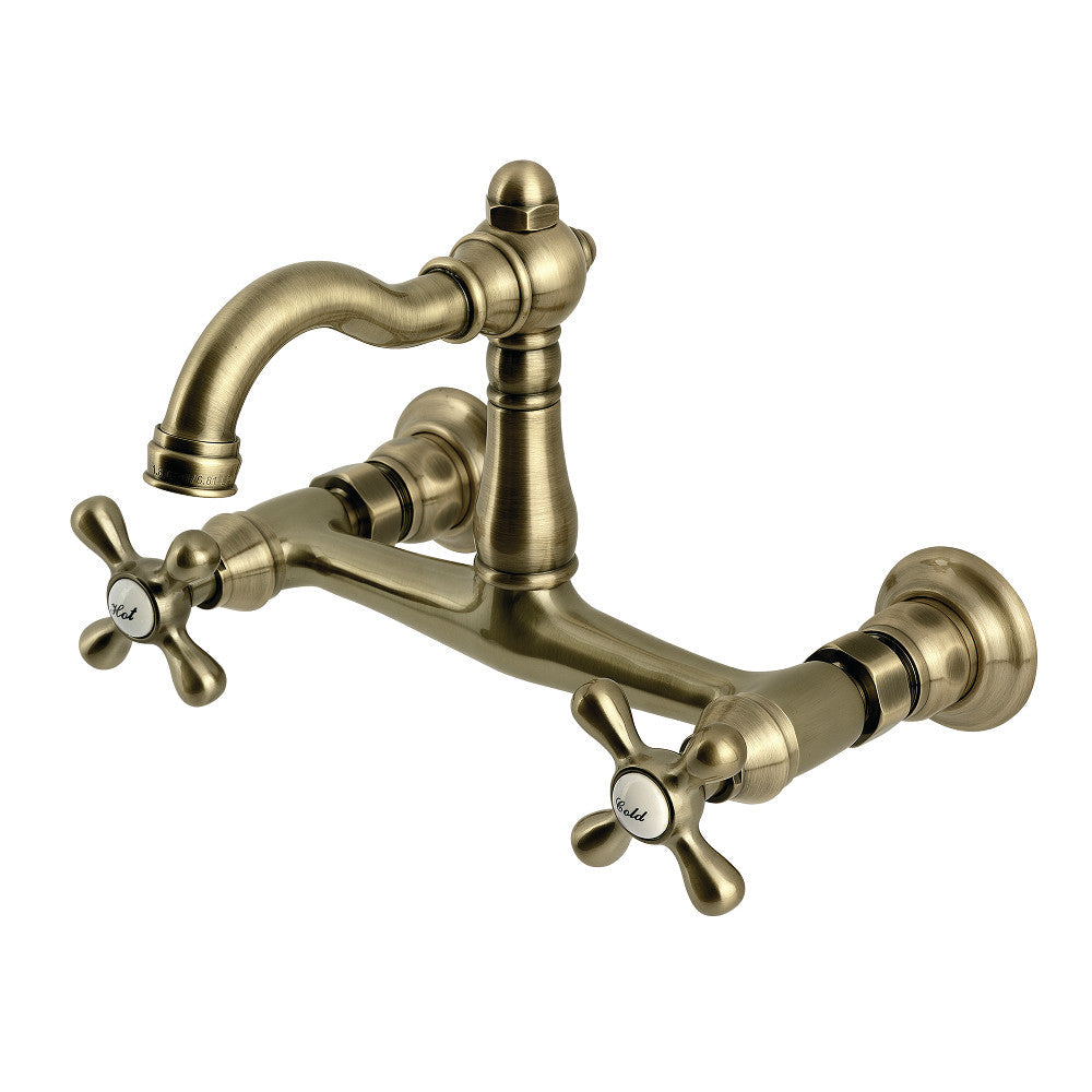 Vintage Wall Mount Kitchen Faucet in Antique Brass