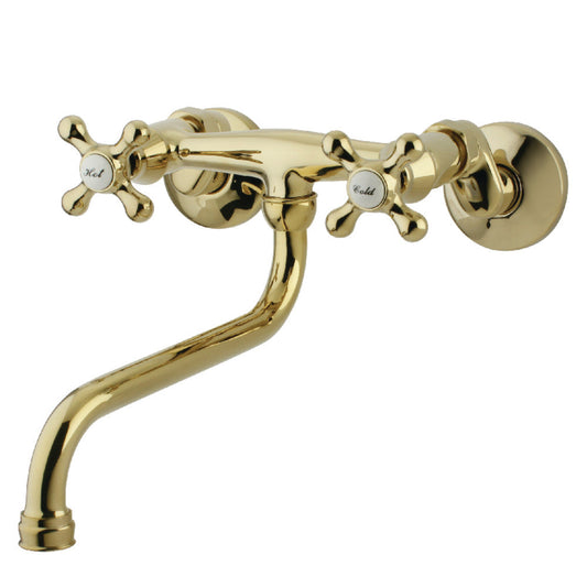 Kingston Wall-Mount Bathroom Faucet in Polished Brass