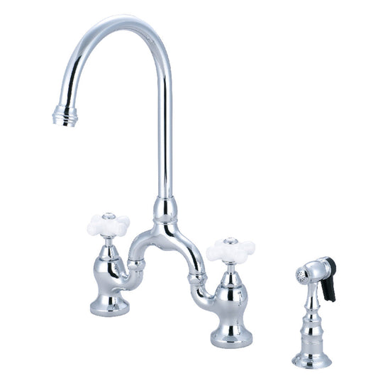 English Country Bridge Kitchen Faucet in Polished Chrome