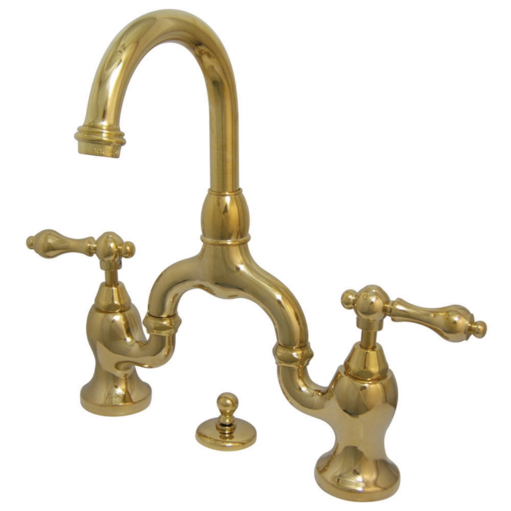 English Country Bridge Bathroom Faucet in Polished Brass