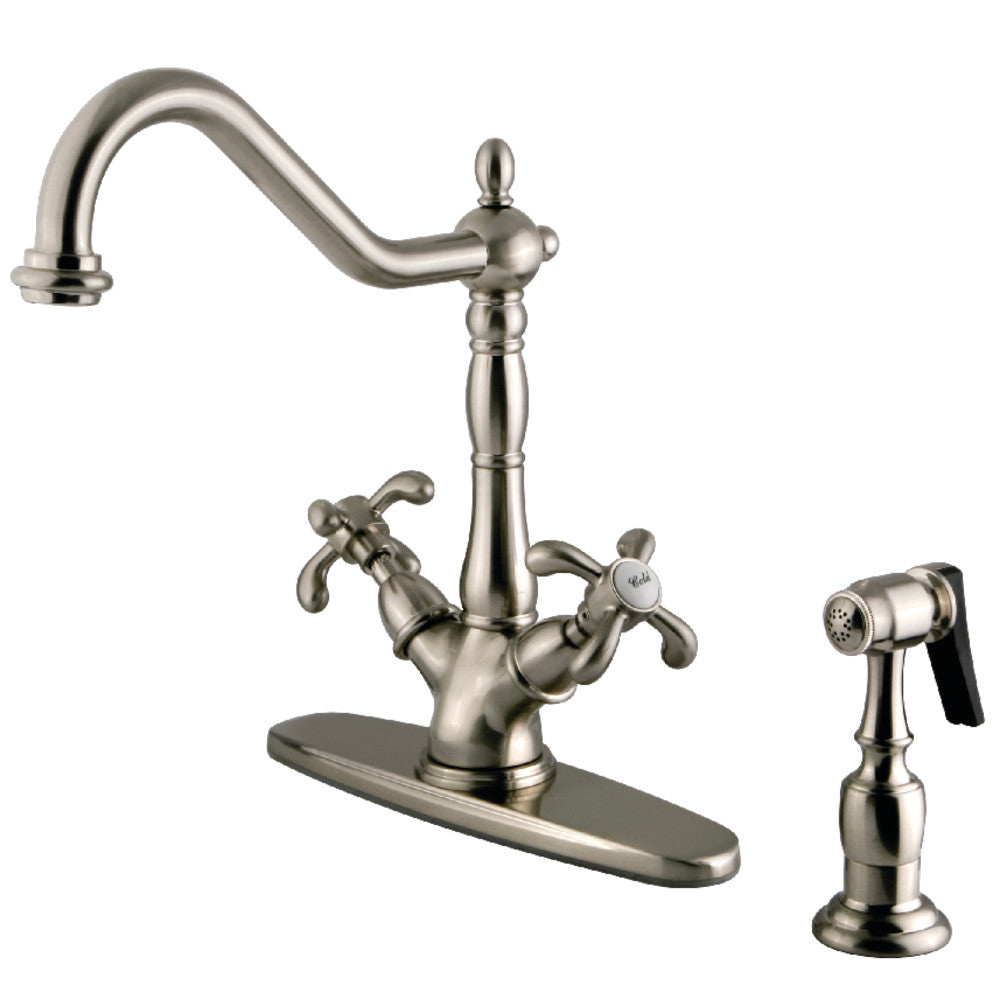 French Country Two Handle Single-Hole Kitchen Faucet in Brushed Nickel
