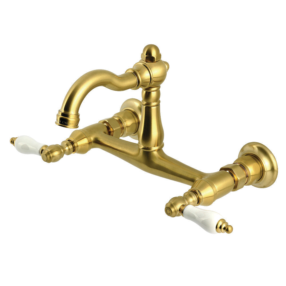 Vintage Wall Mount Kitchen Faucet in Brushed Brass