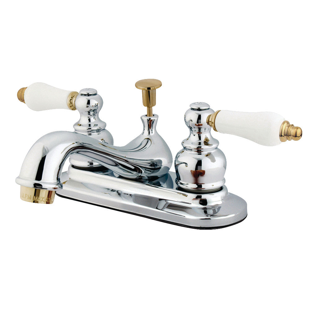 Restoration 4 Inch Centerset Bathroom Faucet in Polished Chrome/Polished Brass