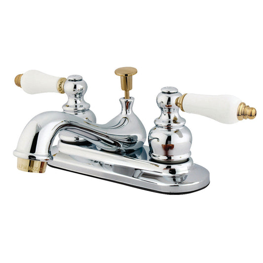 Restoration 4 Inch Centerset Bathroom Faucet in Polished Chrome/Polished Brass