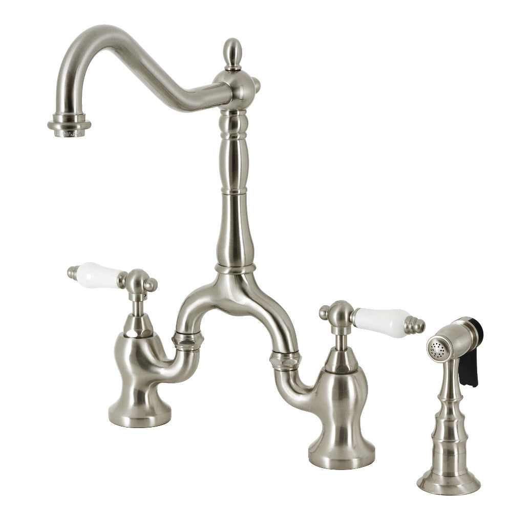 English Country Bridge Kitchen Faucet in Brushed Nickel