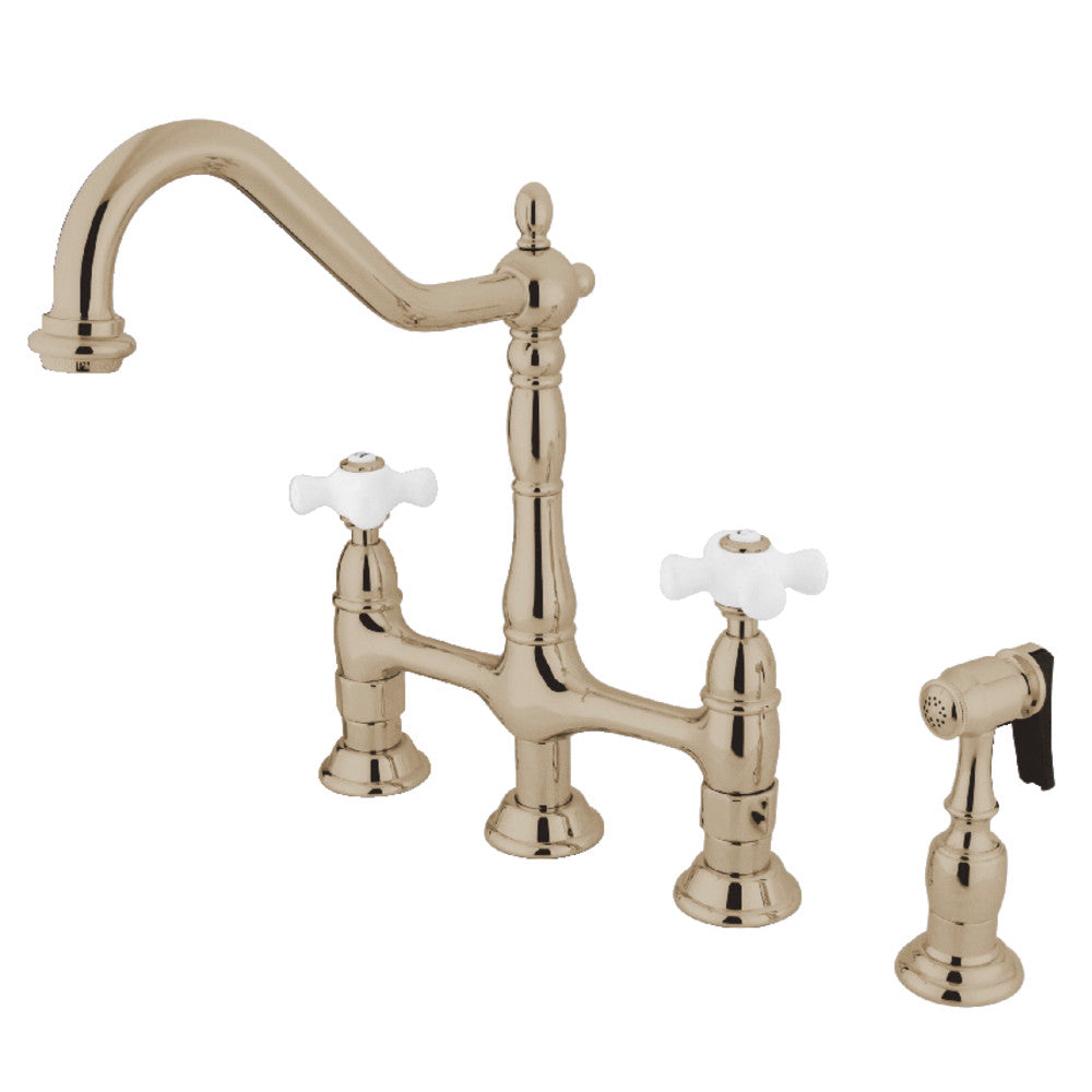 Heritage Bridge Kitchen Faucet in Polished Nickel