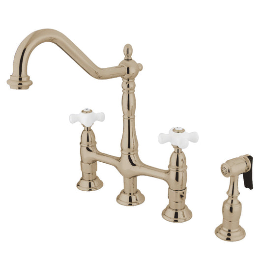 Heritage Bridge Kitchen Faucet in Polished Nickel