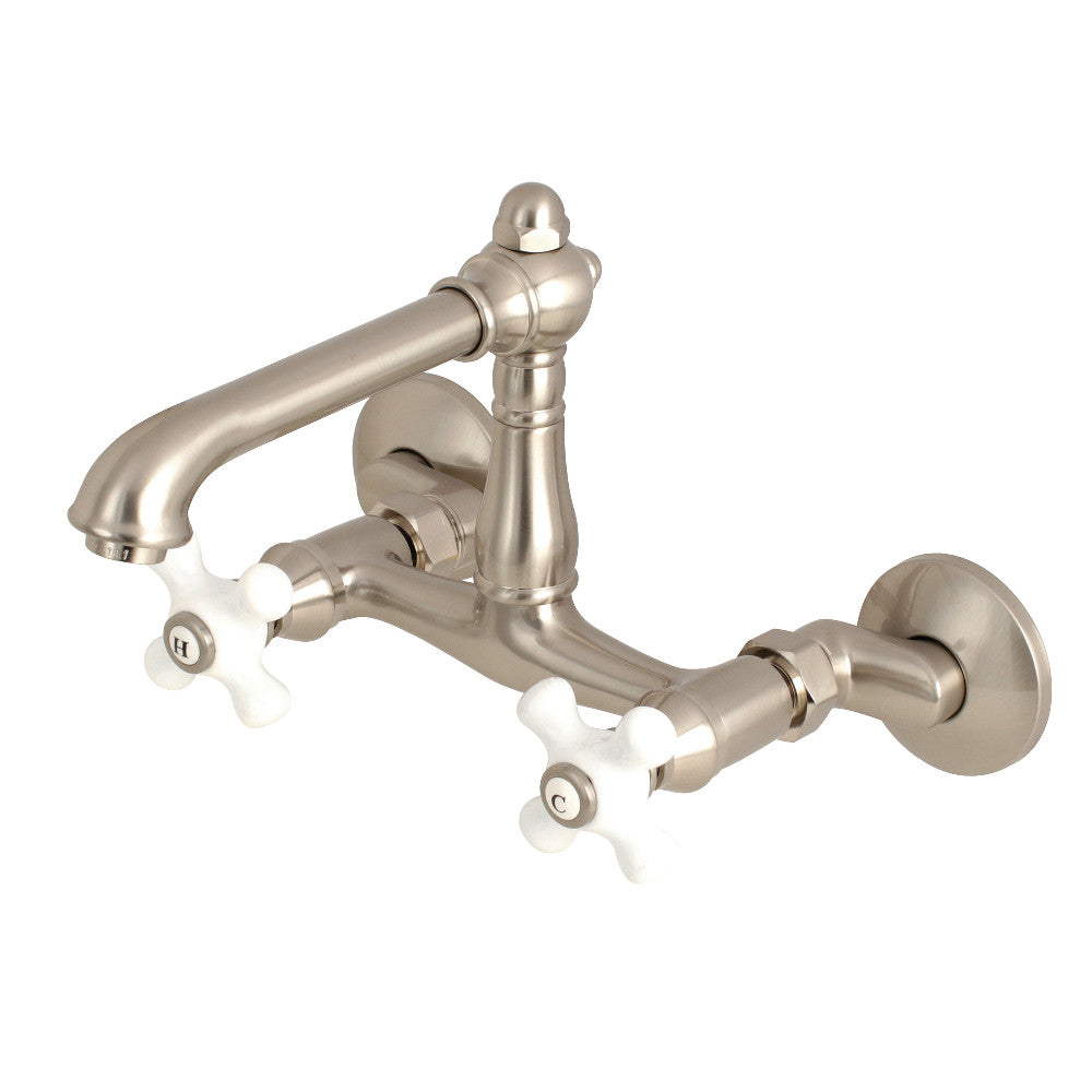 English Country Wall Mount Kitchen Faucet in Brushed Nickel