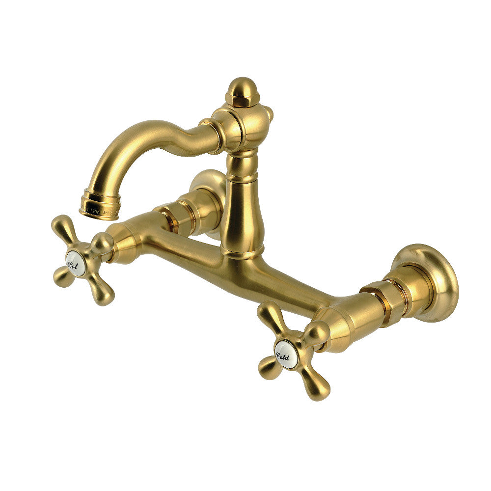 Vintage Wall Mount Kitchen Faucet in Brushed Brass