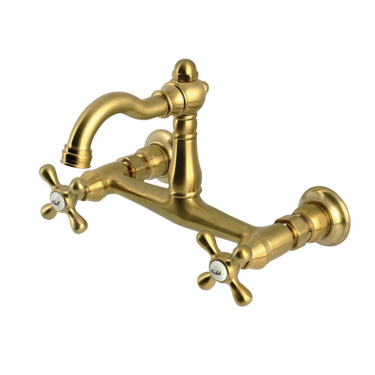 Vintage Wall Mount Kitchen Faucet in Brushed Brass